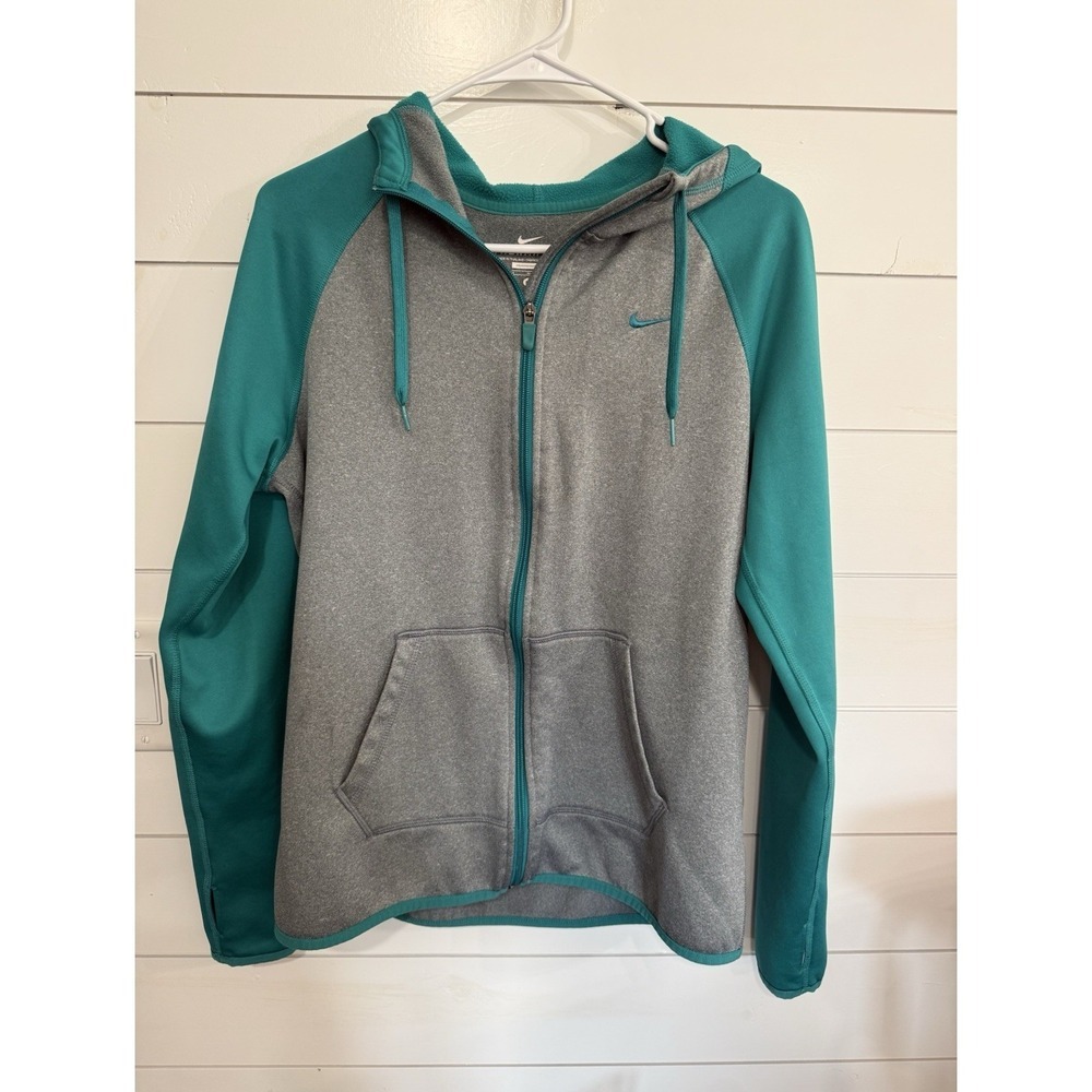 Nike Therma-FIT Mens Gray Teal Colorblock Fleece Full Zip Hoodie M